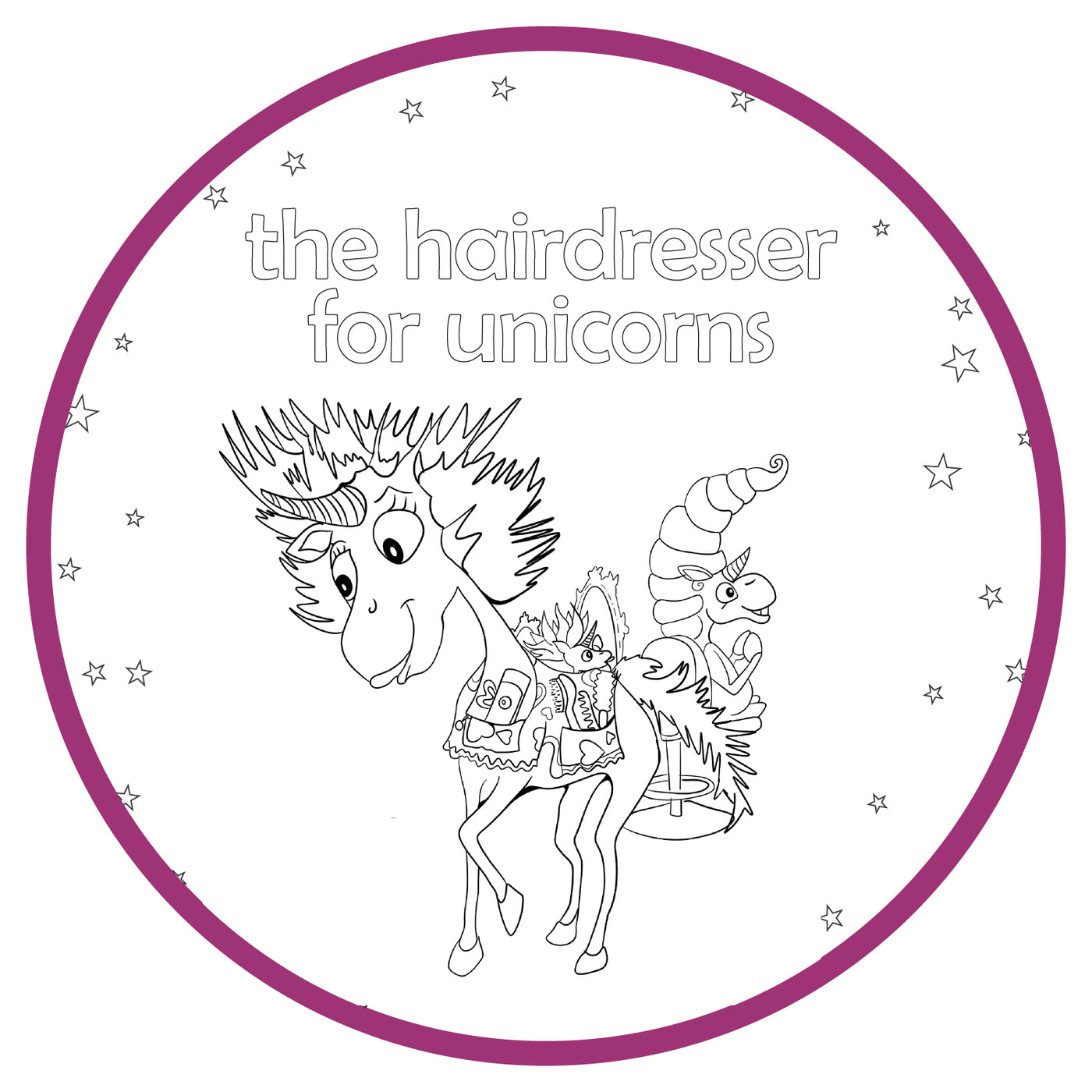 Printable Coloring Pages - The Hairdresser for Unicorns