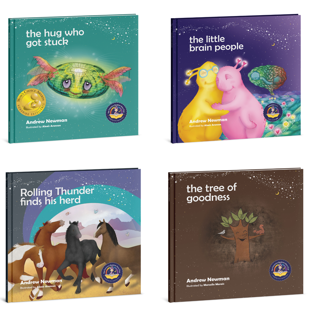 4-book bundle: The Hug Who Got Stuck + The Little Brain People + Rolling Thunder Finds His Herd + The Tree of Goodness