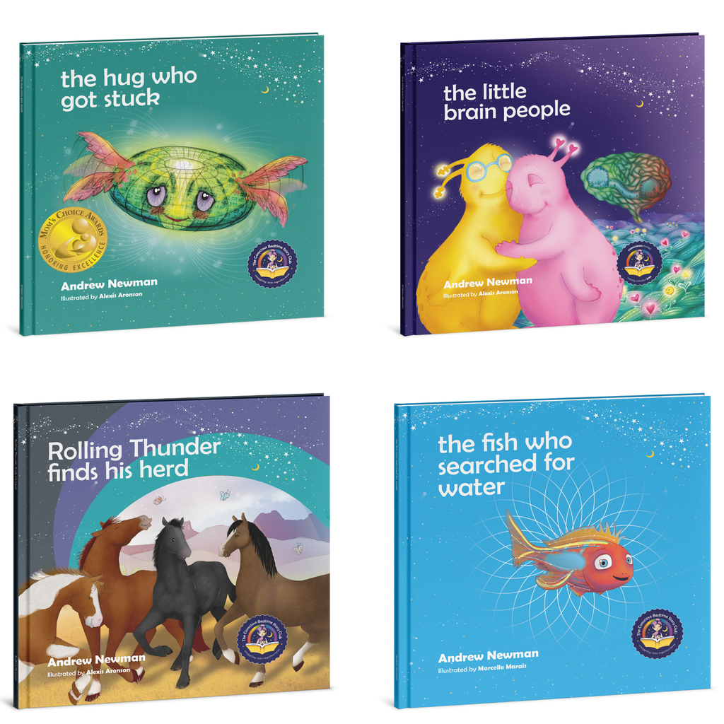 4-book bundle: The Hug Who Got Stuck + The Little Brain People + Rolling Thunder Finds His Herd + The Fish Who Searched For Water